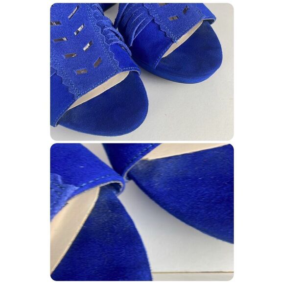 Cobalt Blue Suede Fringe Slingback Platform Sandals 7 - Picture 7 of 13